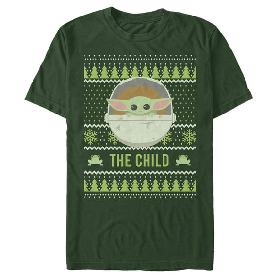 Men's Star Wars The Mandalorian The Child Ugly Christmas Frog Graphic Tee Dark Green X Large