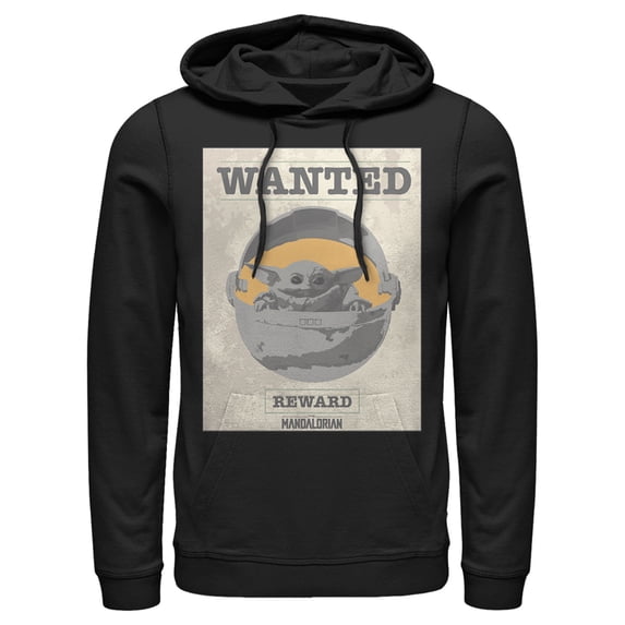 Men's Star Wars: The Mandalorian The Child Wanted Sign Pull Over Hoodie Black 2X Large