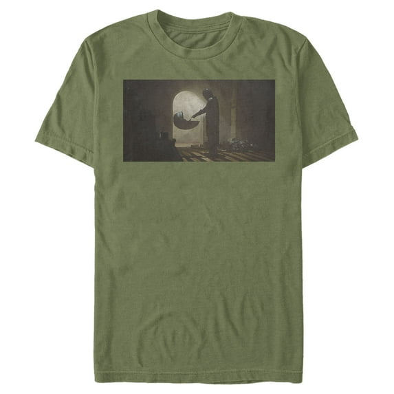 Men's Star Wars: The Mandalorian The Child and Bounty Hunter Letterbox Simple Graphic Tee Military Green Small