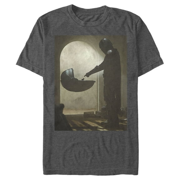 Men's Star Wars: The Mandalorian The Child and Bounty Hunter Portrait Scene Graphic Tee Charcoal Heather Medium