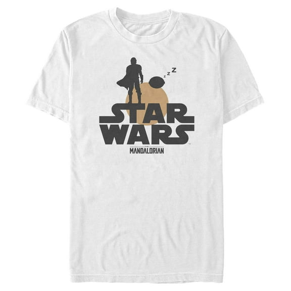 Men's Star Wars: The Mandalorian The Child and Bounty Hunter Silhouette Sunset Graphic Tee White 3X Large