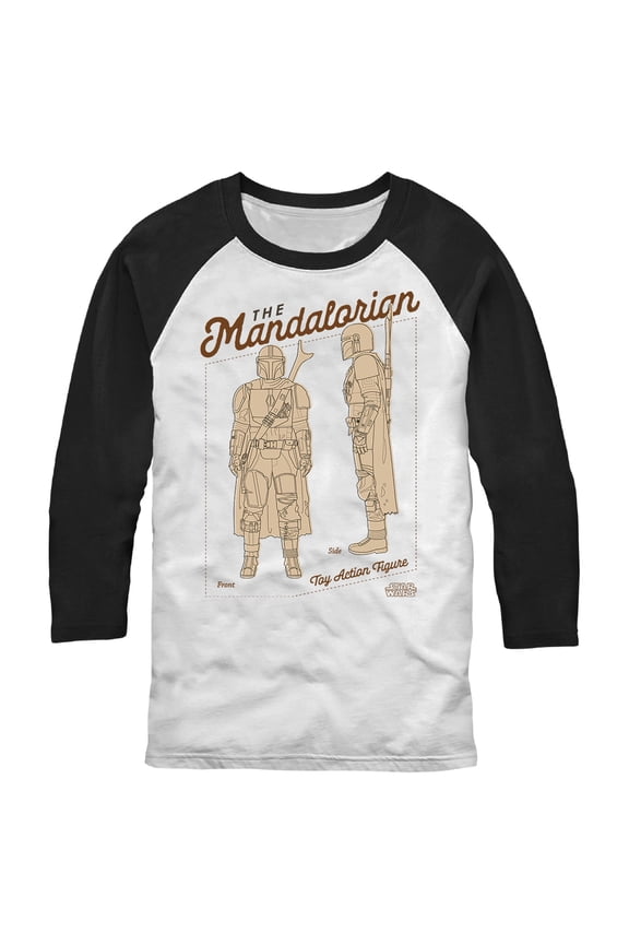 Men's Star Wars: The Mandalorian Toy Action Figure Baseball Graphic Tee White/Black Small