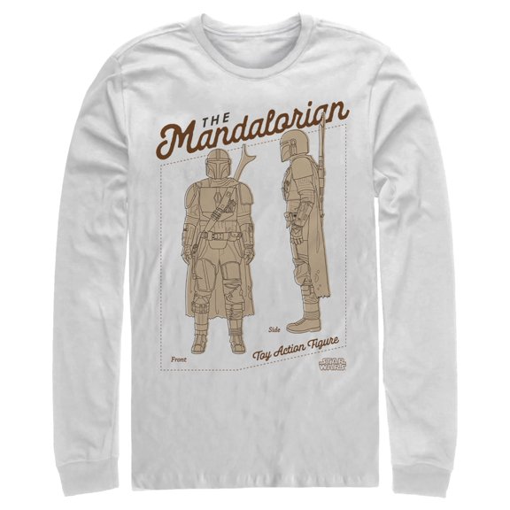 Men's Star Wars: The Mandalorian Toy Action Figure Long Sleeve Shirt White Large