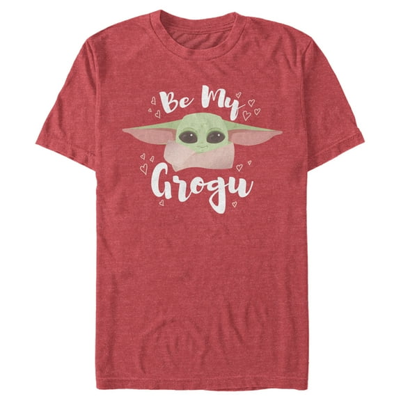 Men's Star Wars: The Mandalorian Valentine's Day The Child Be My Grogu Graphic Tee Red Heather 2X Large
