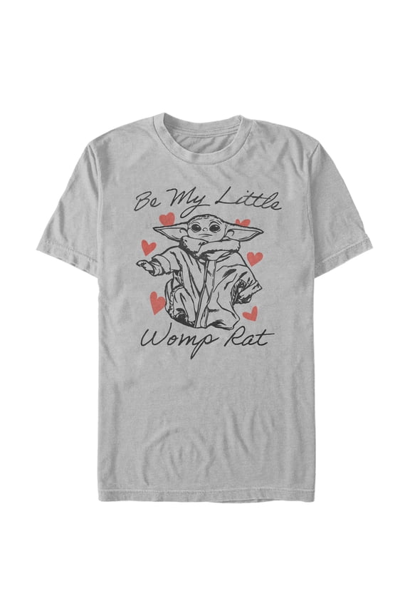 Men's Star Wars: The Mandalorian Valentine's Day The Child Be My Womp Rat  Graphic Tee Silver Large
