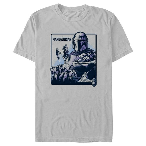 Men's Star Wars: The Mandalorian Warriors Poster  Graphic Tee Silver 2X Large