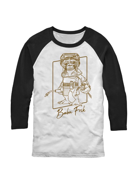 Men's Star Wars: The Rise of Skywalker Babu Frik Outline Baseball Graphic Tee White/Black Medium