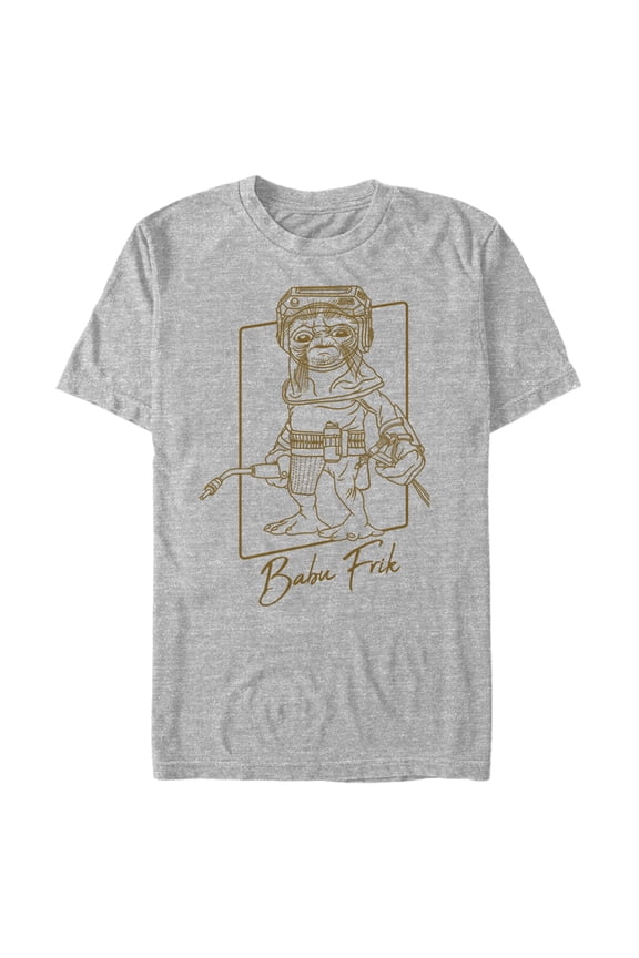 Men's Star Wars: The Rise of Skywalker Babu Frik Outline Graphic Tee Athletic Heather Large