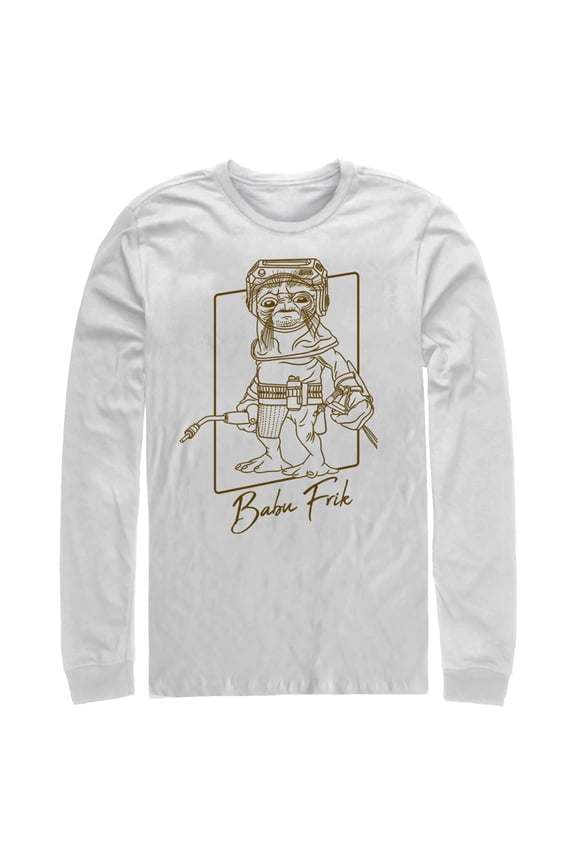 Men's Star Wars: The Rise of Skywalker Babu Frik Outline Long Sleeve Shirt White X Large