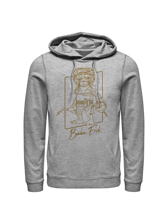 Men's Star Wars: The Rise of Skywalker Babu Frik Outline Pull Over Hoodie Athletic Heather Small