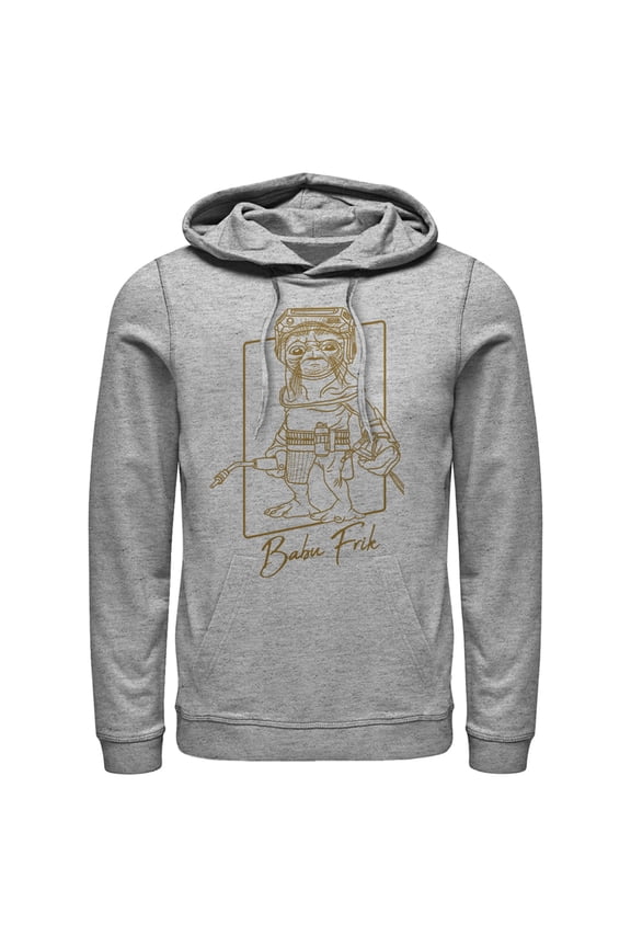 Men's Star Wars: The Rise of Skywalker Babu Frik Outline Pull Over Hoodie Athletic Heather X Large