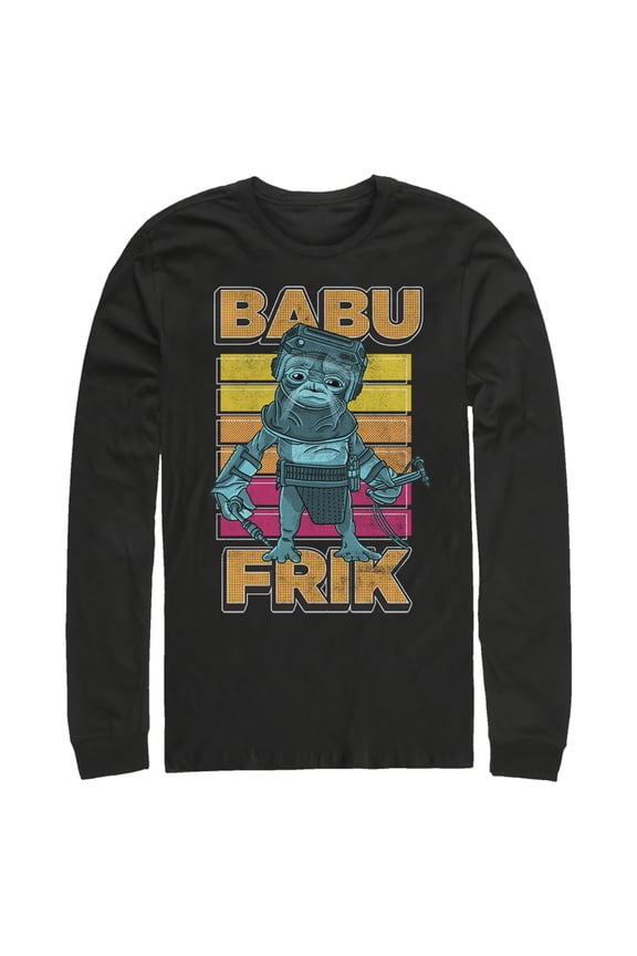 Men's Star Wars: The Rise of Skywalker Babu Frik Pop Art Portrait Long Sleeve Shirt Black Medium