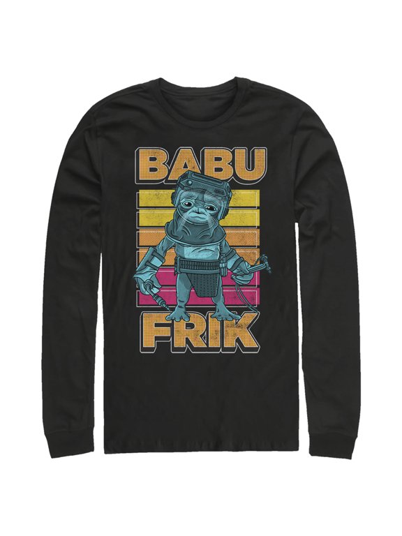 Men's Star Wars: The Rise of Skywalker Babu Frik Pop Art Portrait Long Sleeve Shirt Black Small