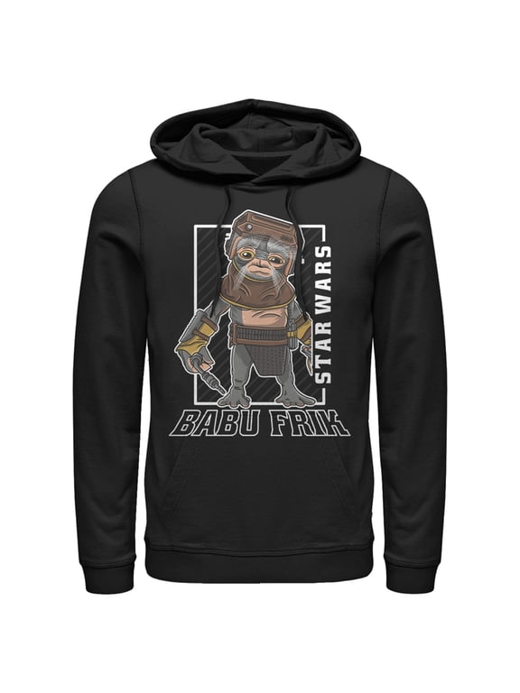 Men's Star Wars: The Rise of Skywalker Babu Frik Portrait Pull Over Hoodie Black Large