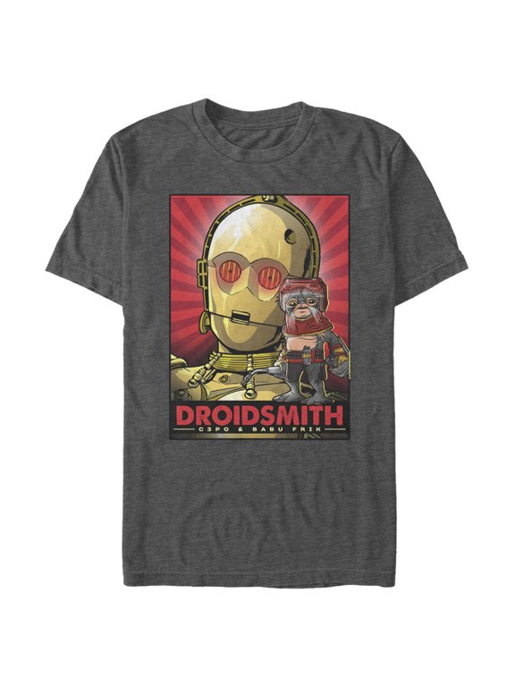 Men's Star Wars: The Rise of Skywalker C-3PO & Babu Frik Neon Graphic Tee Charcoal Heather 3X Large