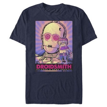 Men's Star Wars: The Rise of Skywalker C-3PO & Babu Frik Neon  Graphic Tee Navy Blue X Large