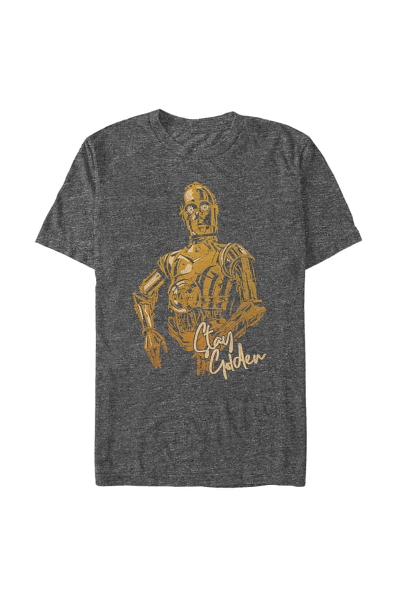 Men's Star Wars: The Rise of Skywalker C-3PO Stay Golden Graphic Tee Charcoal Heather 2X Large