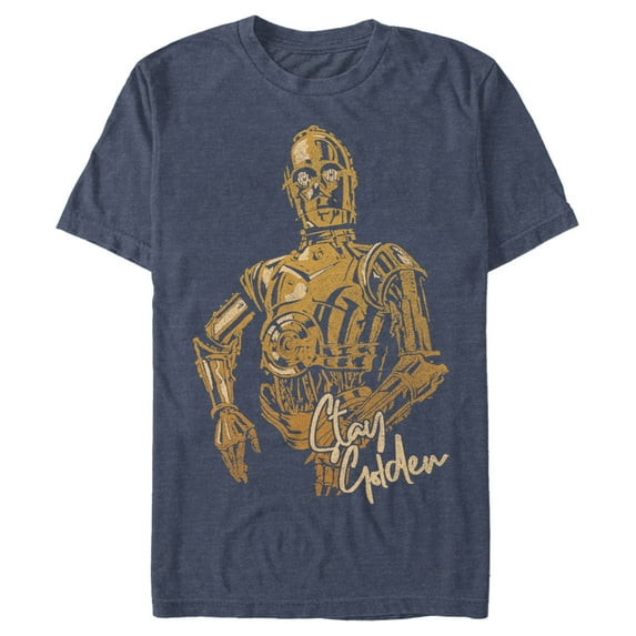 Men's Star Wars: The Rise of Skywalker C-3PO Stay Golden Graphic Tee Navy Blue Heather Large