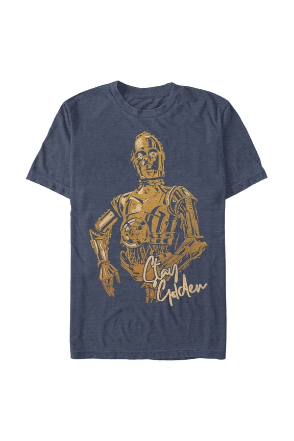 Men's Star Wars: The Rise of Skywalker C-3PO Stay Golden Graphic Tee Navy Blue Heather Large
