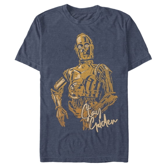 Men's Star Wars: The Rise of Skywalker C-3PO Stay Golden Graphic Tee Navy Blue Heather Medium