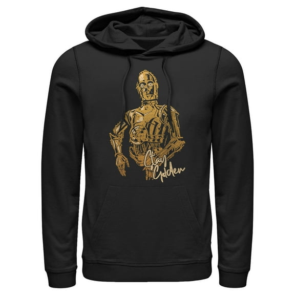 Men's Star Wars: The Rise of Skywalker C-3PO Stay Golden Pull Over Hoodie Black 2X Large