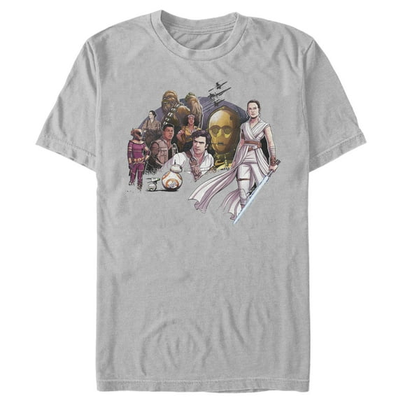 Men's Star Wars: The Rise of Skywalker Character Cartoon  Graphic Tee Silver Medium