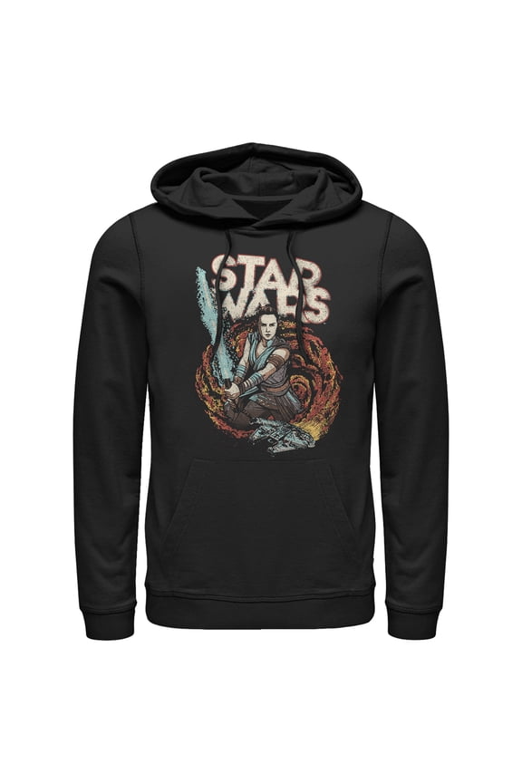 Men's Star Wars: The Rise of Skywalker Rey Retro Swirl Pull Over Hoodie Black 3X Large