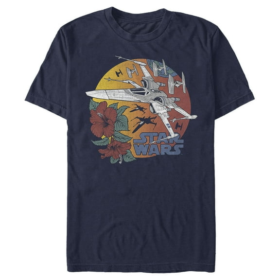 Men's Star Wars: The Rise of Skywalker Tropical X-Wing  Graphic Tee Navy Blue 2X Large