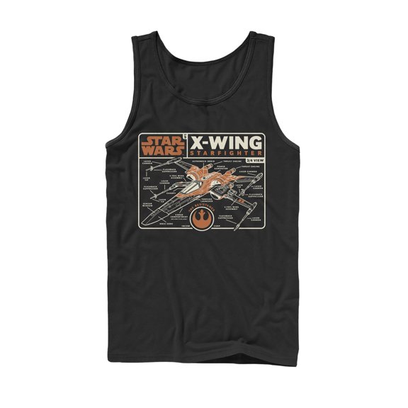 Men's Star Wars: The Rise of Skywalker X-Wing Schematic Frame  Tank Top Black Large