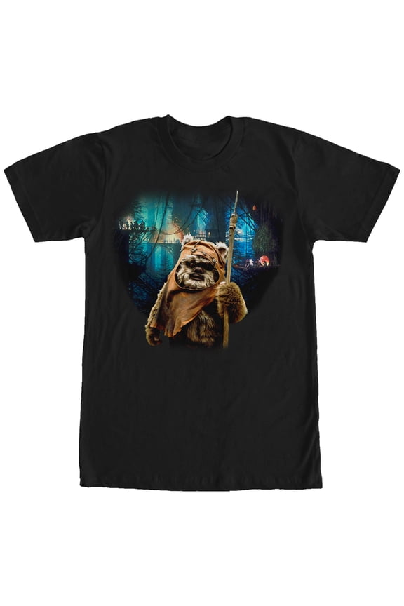 Men's Star Wars Tree Village Wicket Ewok Graphic Tee Black 2X Large