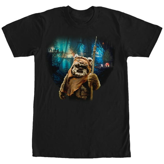 Men's Star Wars Tree Village Wicket Ewok Graphic Tee Black Large