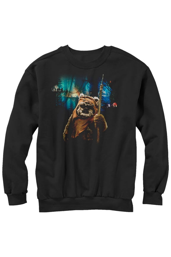 Men's Star Wars Tree Village Wicket Ewok Sweatshirt Black 2X Large