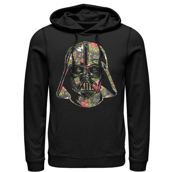 Men's Star Wars Tropical Print Darth Vader Helmet Pull Over Hoodie Black 2X Large