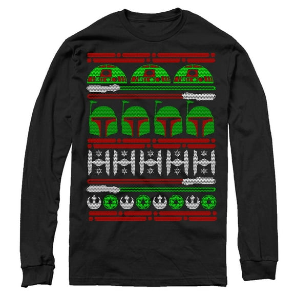 Men's Star Wars Ugly Christmas Boba Fett  Long Sleeve Shirt Black Large