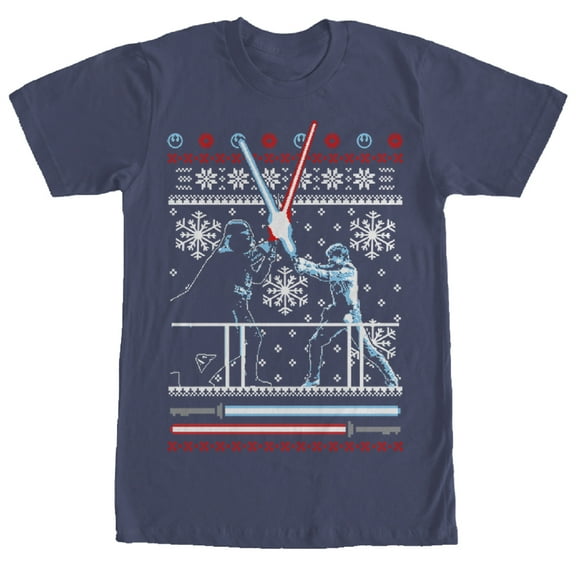 Men's Star Wars Ugly Christmas Duel  Graphic Tee Navy Blue 2X Large
