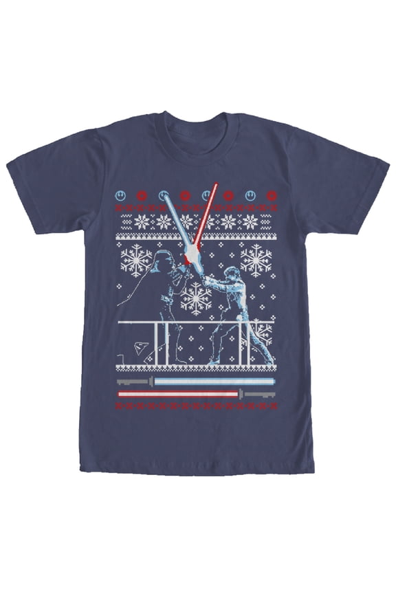 Men's Star Wars Ugly Christmas Duel Graphic Tee Navy Blue Medium