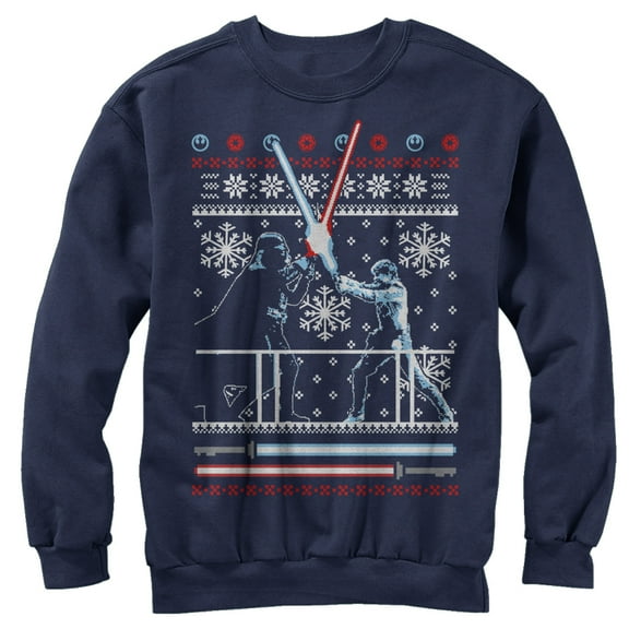 Men's Star Wars Ugly Christmas Duel Sweatshirt Navy Blue Small