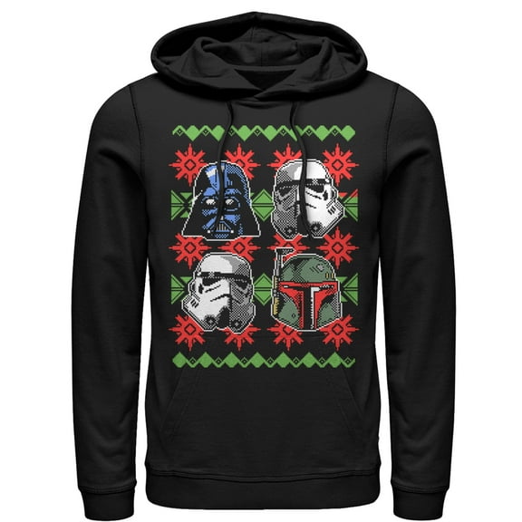Men's Star Wars Ugly Christmas Empire Helmets  Pull Over Hoodie Black Medium