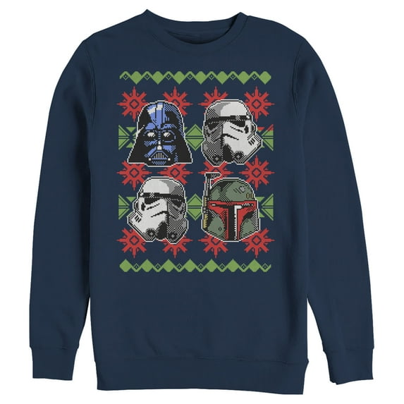 Men's Star Wars Ugly Christmas Empire Helmets Sweatshirt Navy Blue Medium