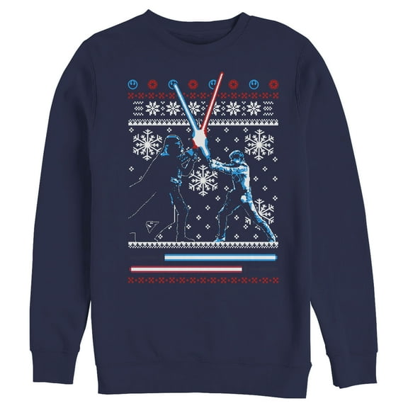 Men's Star Wars Ugly Christmas Lightsaber Duel  Sweatshirt Navy Blue Medium