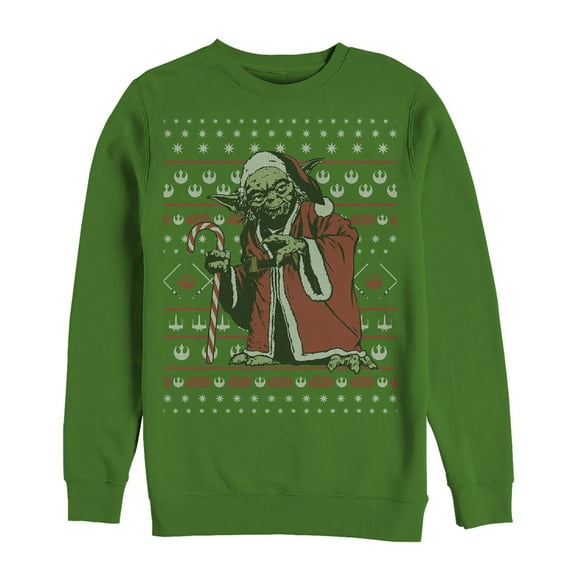 Men's Star Wars Ugly Christmas Santa Yoda Sweatshirt Kelly Green Large