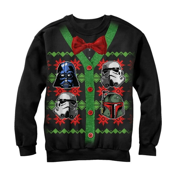 Men's Star Wars Ugly Christmas Villain Helmet Cardigan  Sweatshirt Black 3X Large