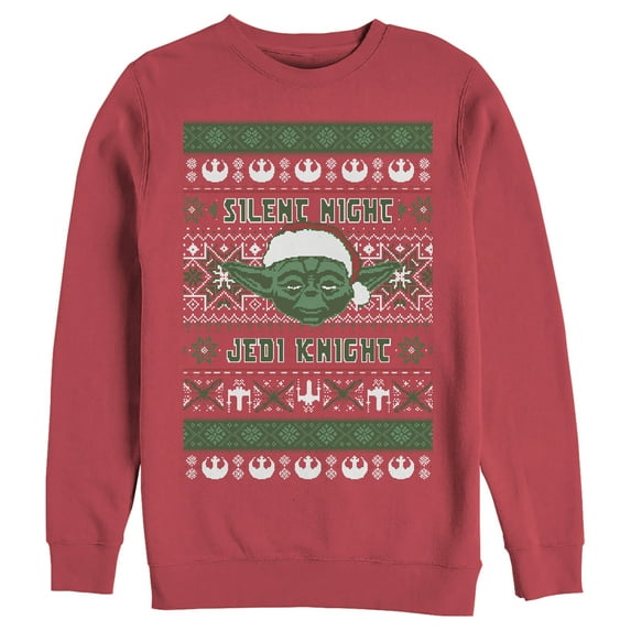 Men's Star Wars Ugly Christmas Yoda Silent Night Sweatshirt Red X Large