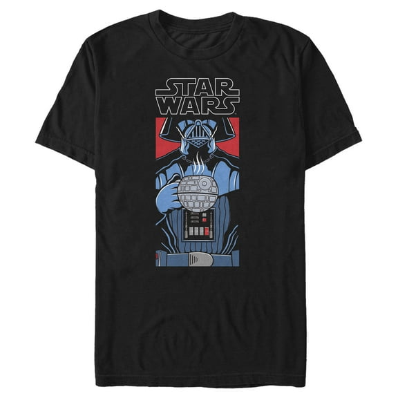 Men's Star Wars Vader Death Star Coffee Cup Graphic Tee Black Medium