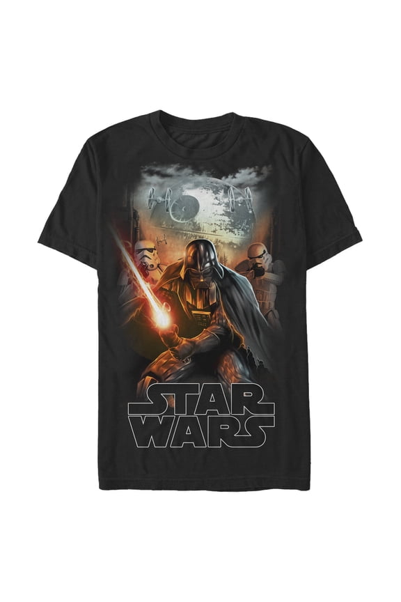 Men's Star Wars Vader Saber Death Star Poster Graphic Tee Black 5X Large