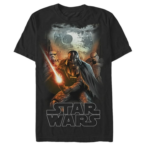 Men's Star Wars Vader Saber Death Star Poster  Graphic Tee Black Large