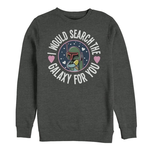 Men's Star Wars Valentine Boba Fett Search the Galaxy Sweatshirt Charcoal Heather Small