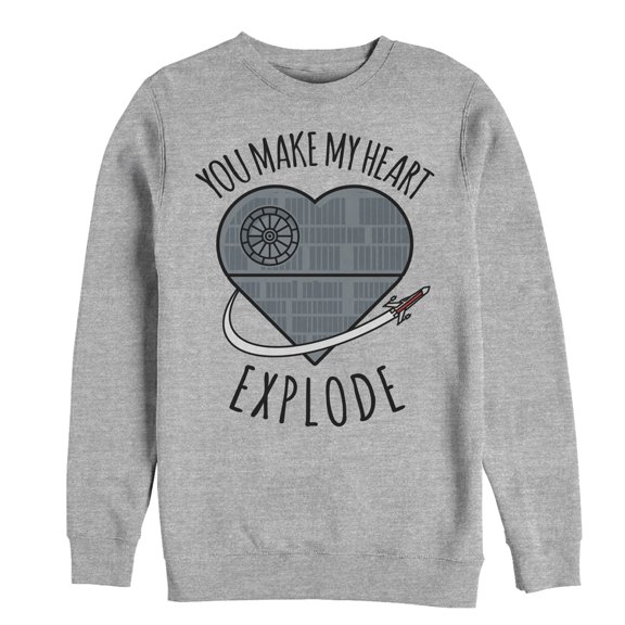 Men's Star Wars Valentine Death Star Heart Sweatshirt Athletic Heather 2X Large