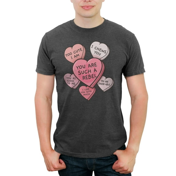 Men's Star Wars Valentine Galactic Candy Hearts Graphic Tee Charcoal Heather 2X Large