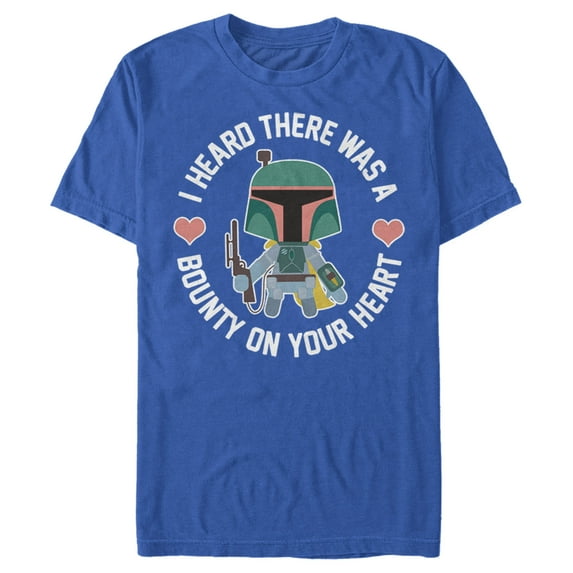 Men's Star Wars Valentine's Day Boba Fett Bounty on Heart Graphic Tee Royal Blue Medium